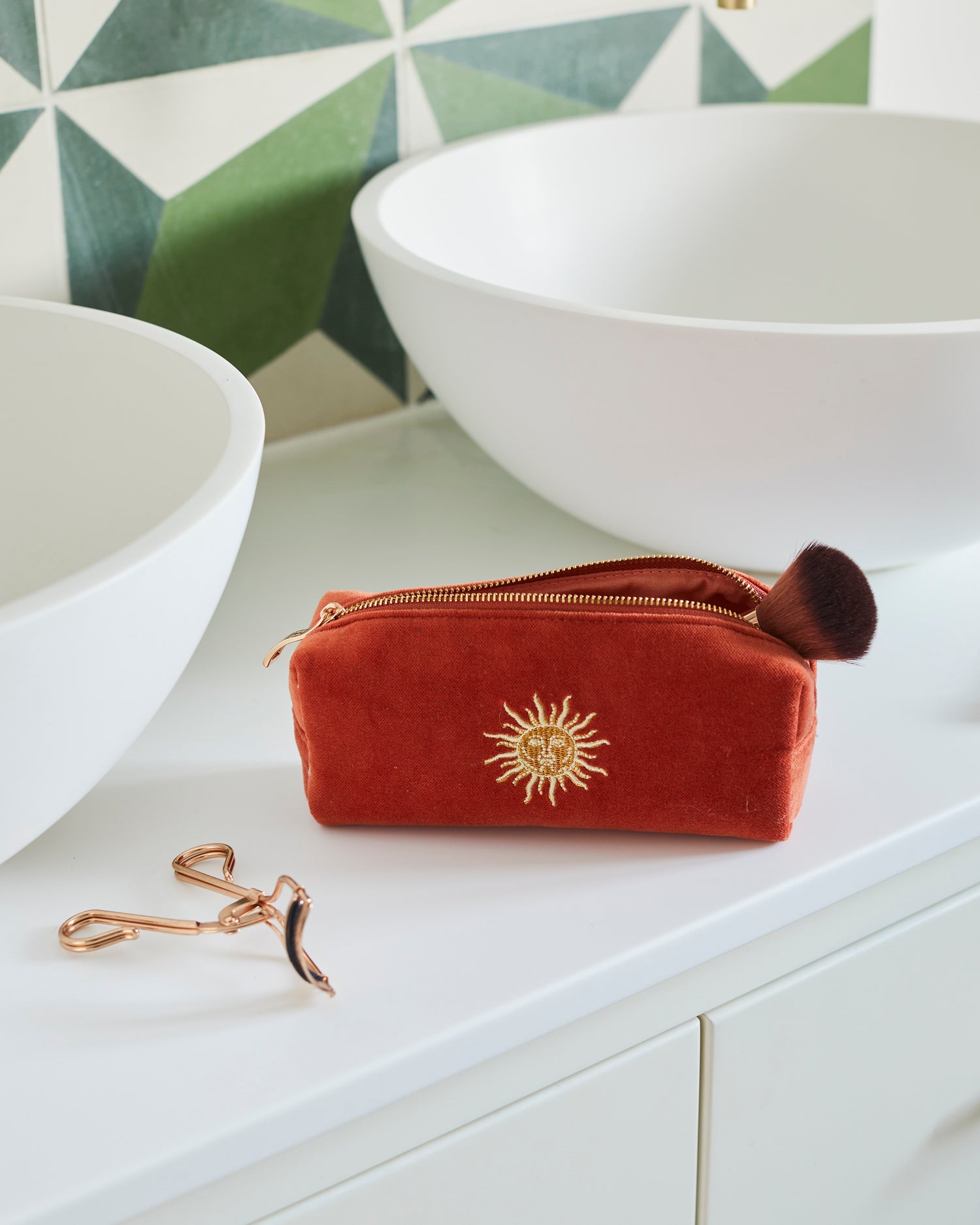 Sun Goddess Rust Velvet Makeup Brush Bag