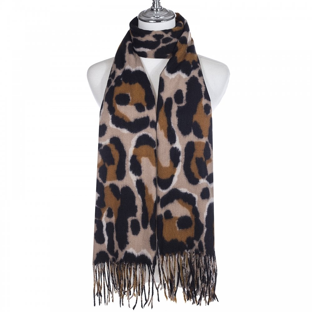 PL - Large Leopard Print Scarf - Nutmeg Mix