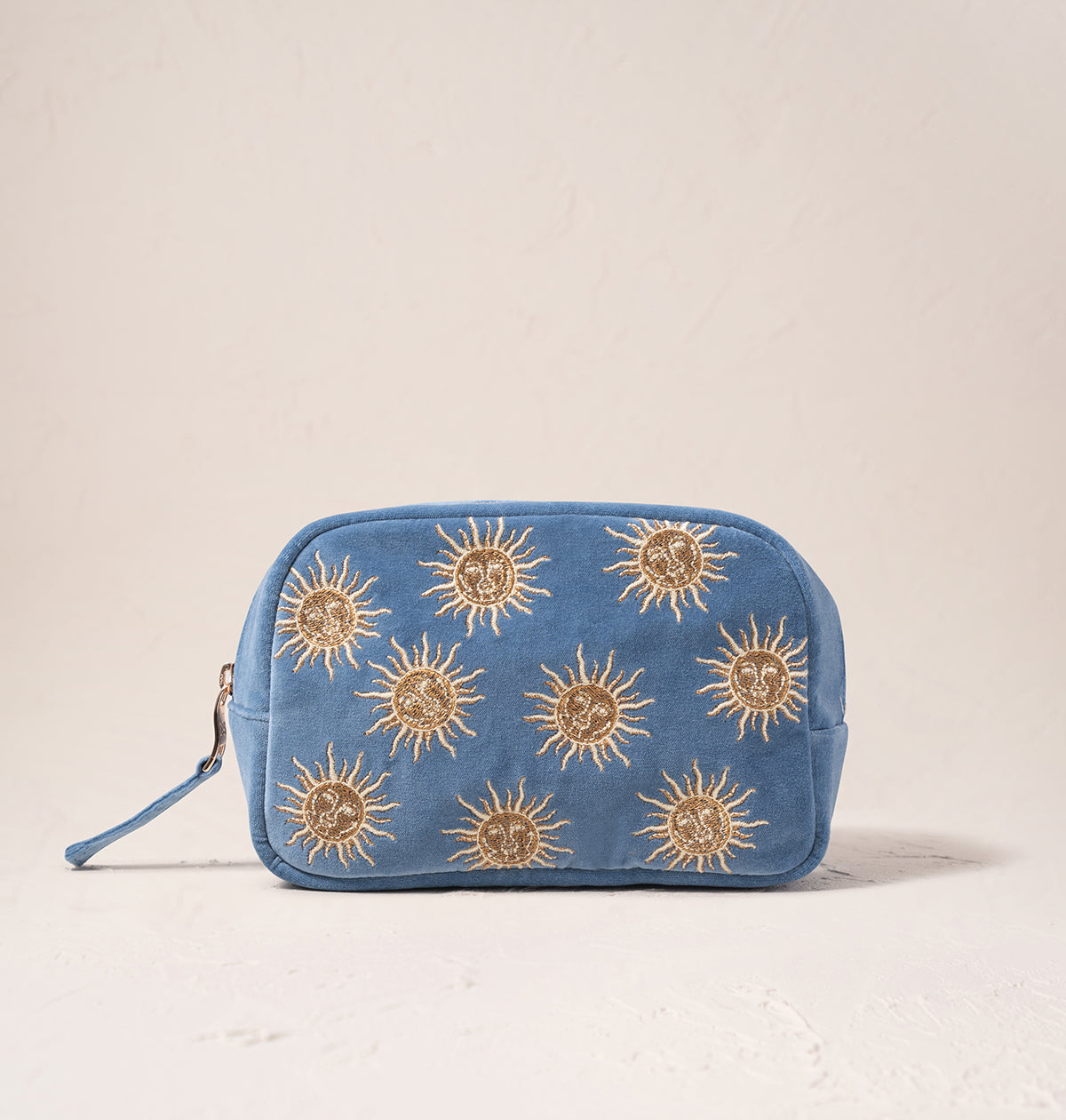 Sun Goddess Dusky Blue Velvet Makeup Bag